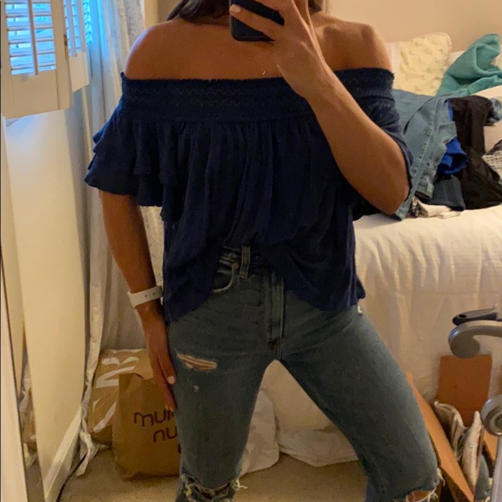 Free people blue off the shoulder shirt